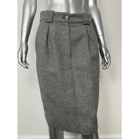 Yves Saint Laurent Rive Gauche Skirt Womens 40 Gray Tweed Wool Mohair Italy - Picture 1 of 16